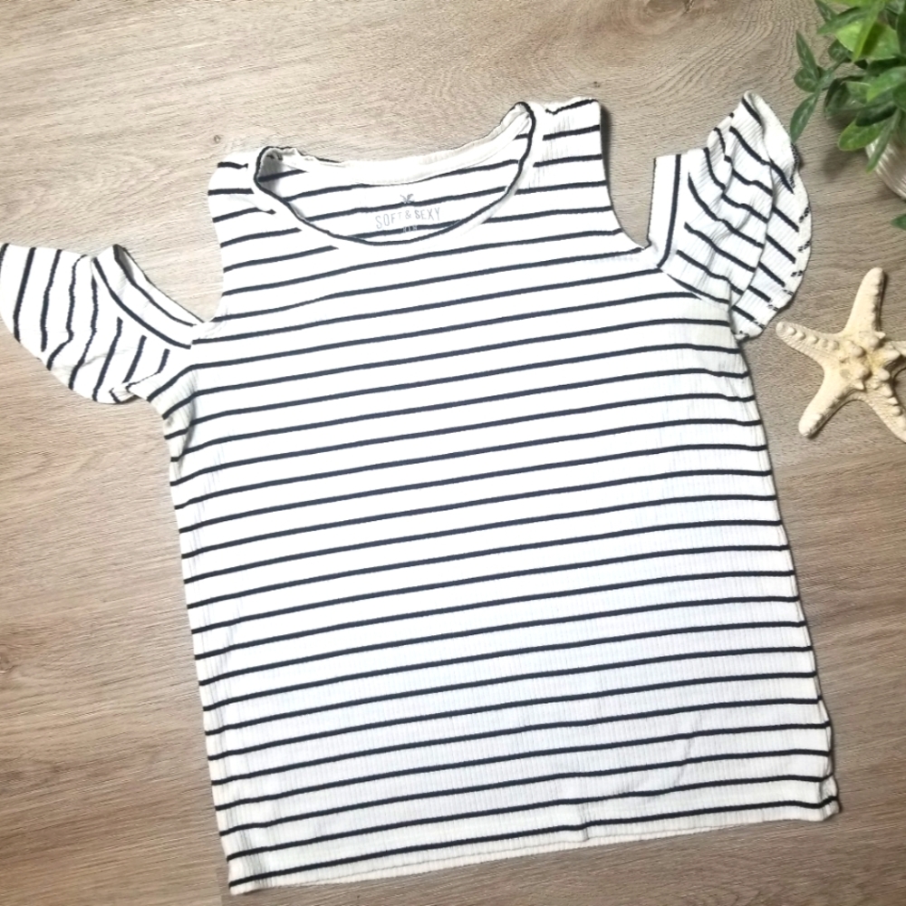 AE Soft & Sexy striped cold shoulder crop top